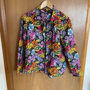 APNY New York Bright Wild Floral 100% Cotton Collared Button Down M